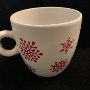 California Pantry Christmas White Mug with Red Snowflake Design